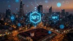 Vietnamese cityscape with digital elements symbolizing the NFT market.