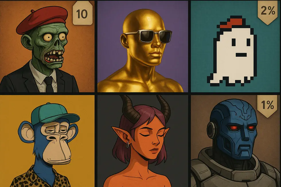 Collage illustrating NFT rarity and scarcity, highlighting unique attributes.