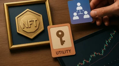 Abstract depiction of NFT features and tools used in evaluating their value.