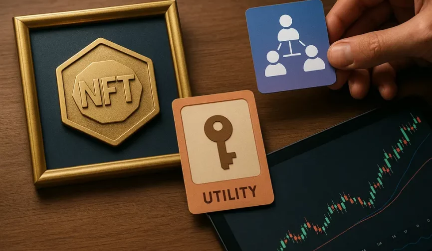 Abstract depiction of NFT features and tools used in evaluating their value.