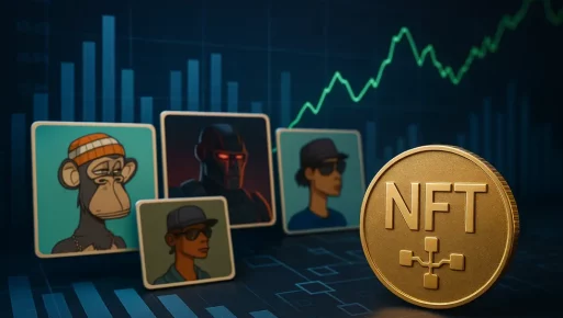 Illustration of NFT components and market trends depicting an overview of the 2025 market.