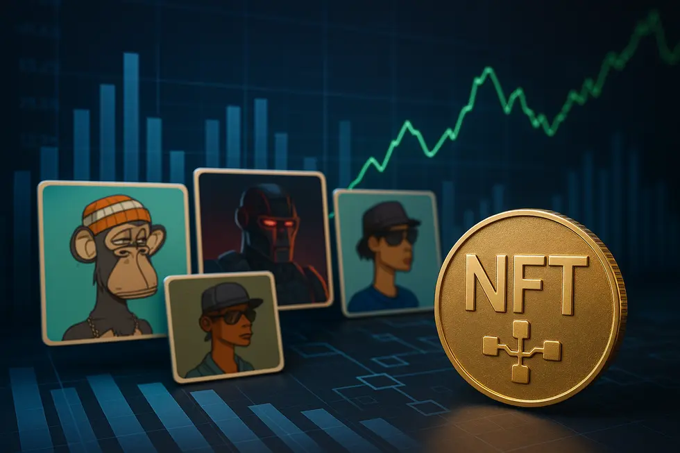 Illustration of NFT components and market trends depicting an overview of the 2025 market.