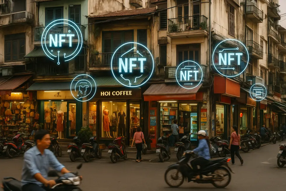 A symbolic representation of Vietnamese businesses integrating NFTs for customer retention.