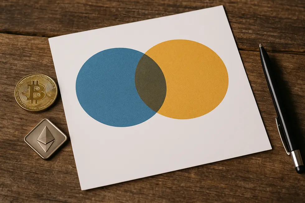 Digital artwork NFT alongside Bitcoin coins illustrating fungibility difference.
