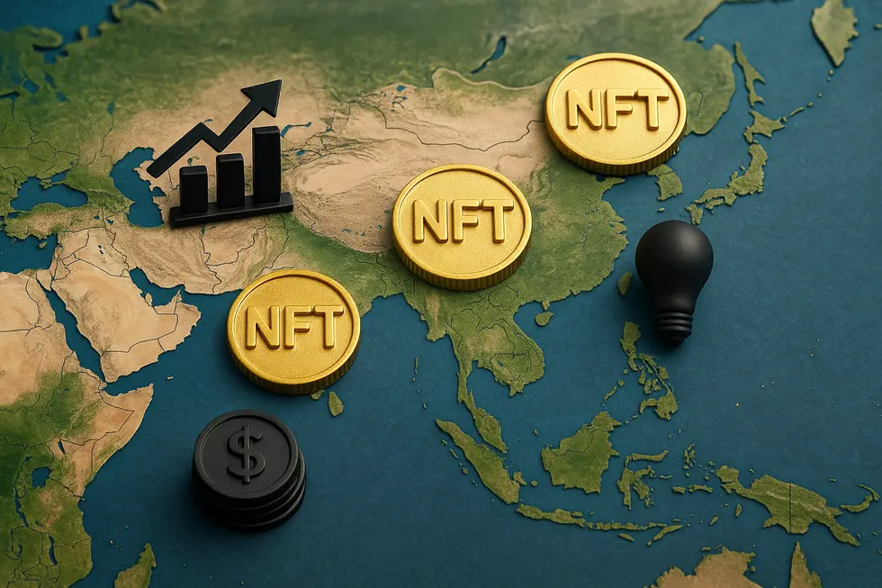 Asian cityscape representing the NFT market’s rise in 2025.