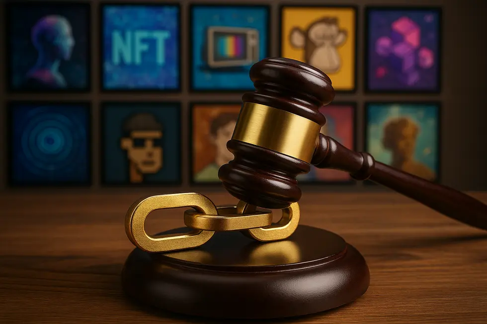Illustrating the intersection of trademark protections with NFTs in the digital realm.