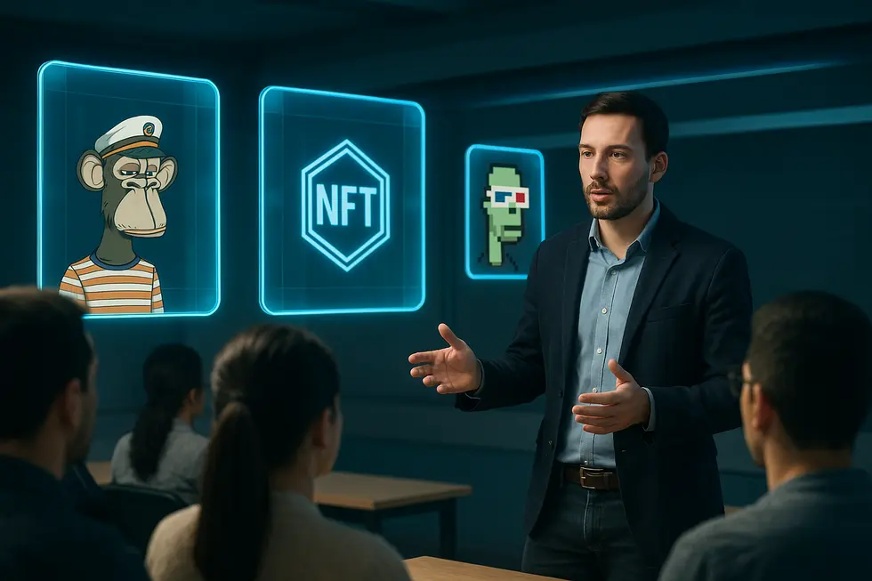A digital scene illustrating the power of storytelling in NFT content marketing.