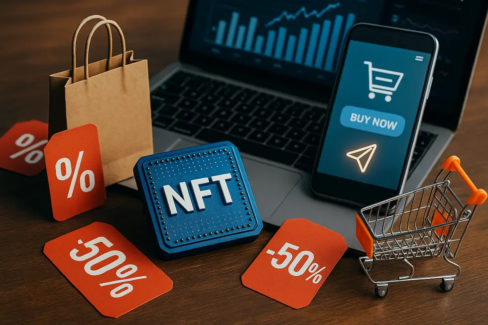 Digital representation of NFTs in traditional promotional campaigns, illustrating modern marketing strategies.