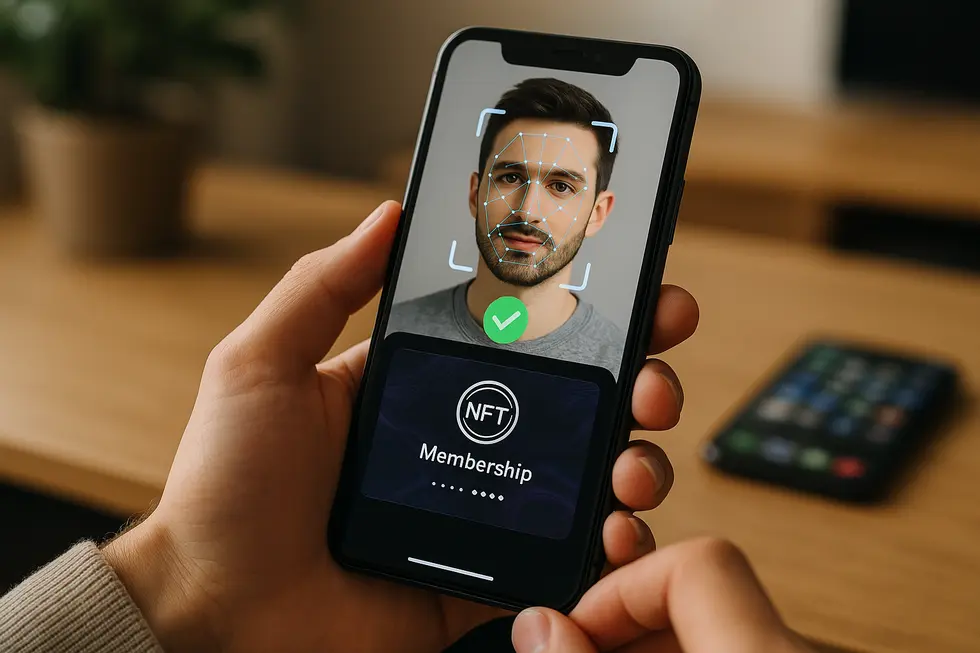 Depicts how NFTs power membership experiences in mobile apps through unique digital passes.