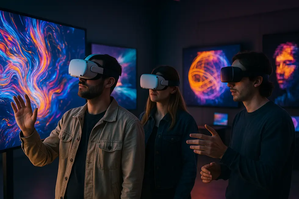 Traditional art tools merging with digital code streams.