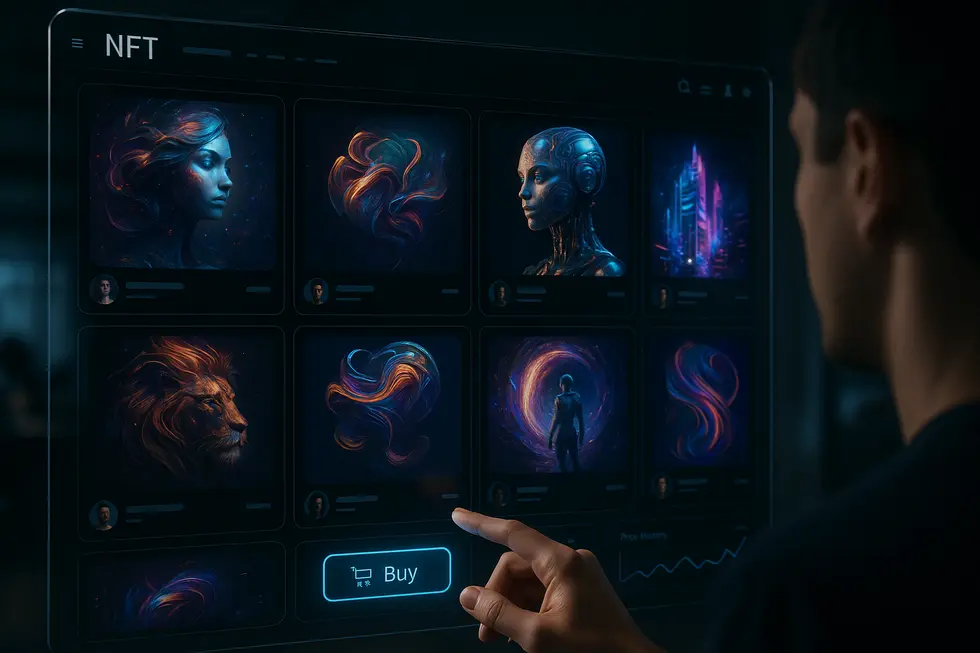 Traditional art tools merging with digital code streams.