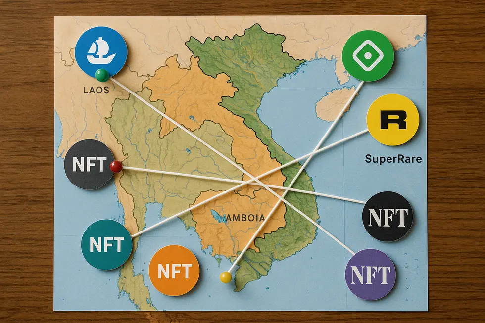 A Vietnamese artist creating NFTs in a digital studio, symbolizing the vibrant art scene.