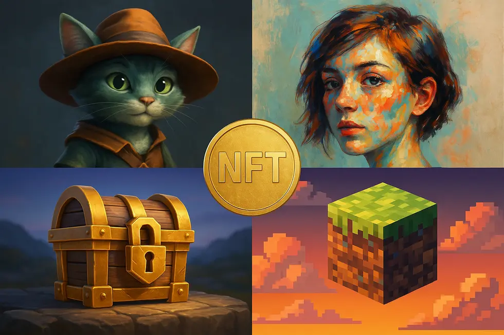 A harmonious blend of gaming and artistic elements representing NFT ecosystems.