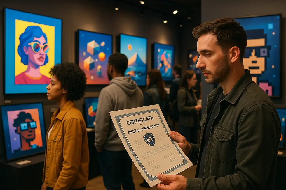 Traditional art tools merging with digital code streams.