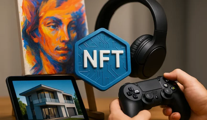A collage of various NFT types showcasing art, music, gaming, and more.