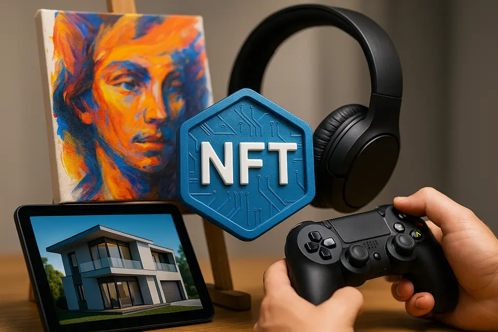 A collage of various NFT types showcasing art, music, gaming, and more.