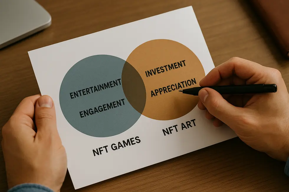 A harmonious blend of gaming and artistic elements representing NFT ecosystems.