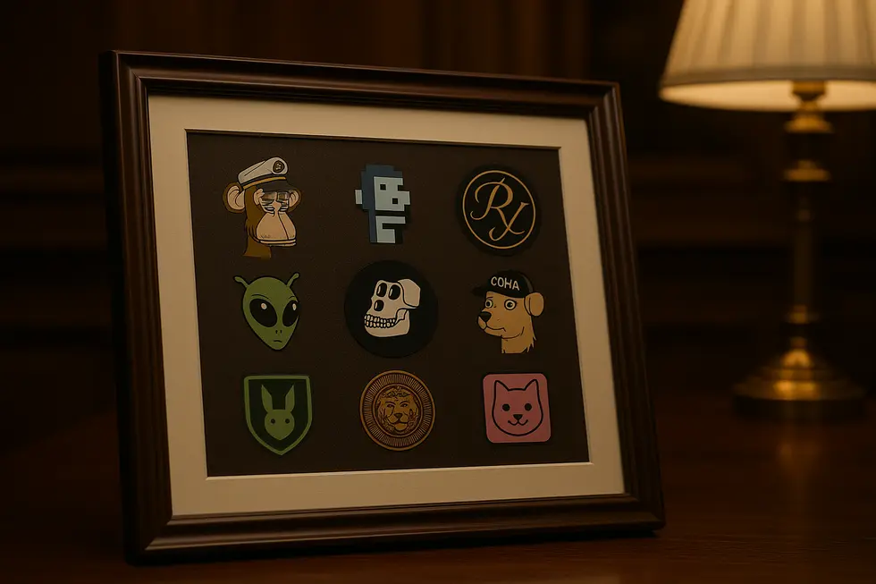 A digital gallery display of NFT membership tokens showcasing exclusivity.