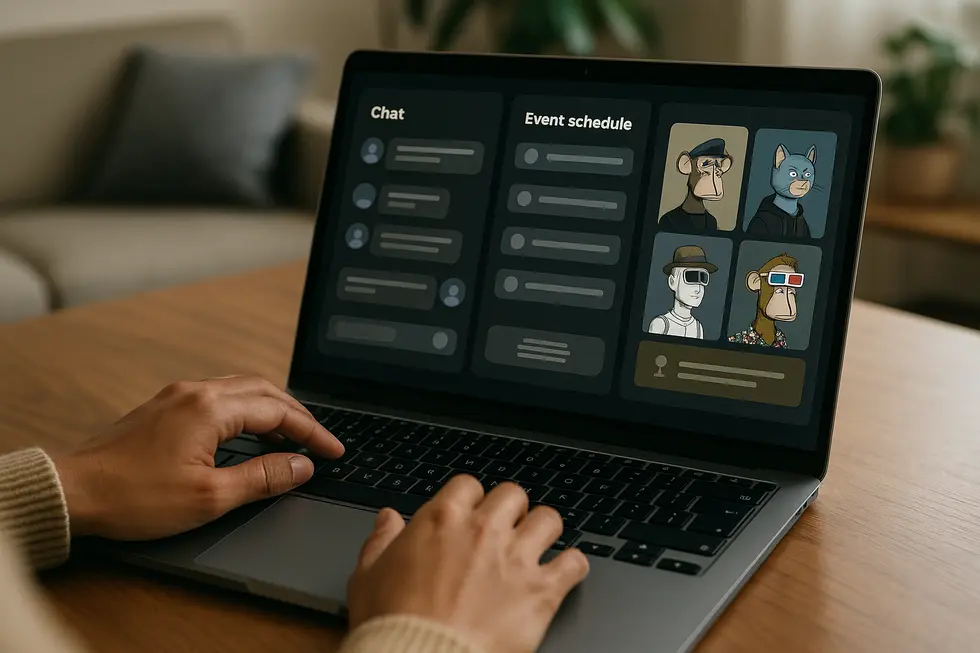 A dynamic scene of an NFT marketplace illustrating its role as a hub for digital tribes.
