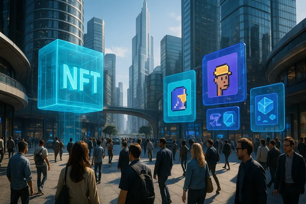 A futuristic city where digital and physical assets coexist harmoniously.