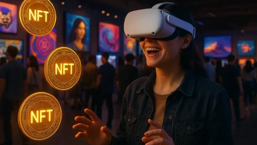 The convergence of NFT marketplaces, digital ownership, and immersive experiences in marketing. A collage illustrating the interplay of NFT marketplaces, digital ownership, and immersive experiences in marketing.