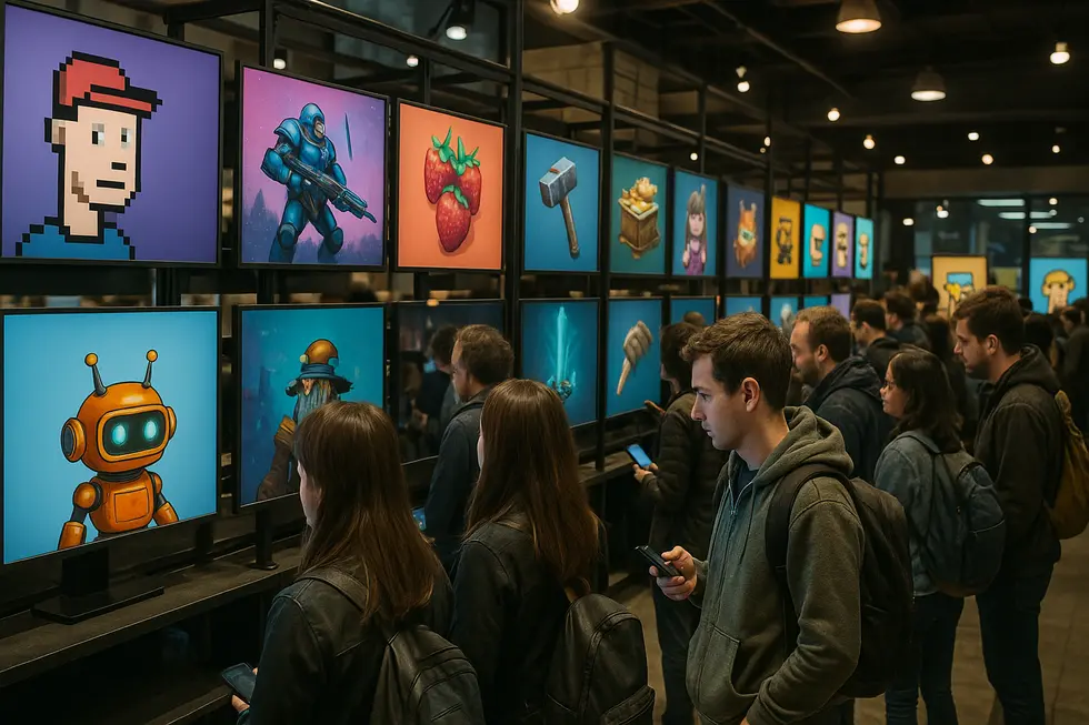 An NFT marketplace bustling with activity, highlighting its influence on gaming generations