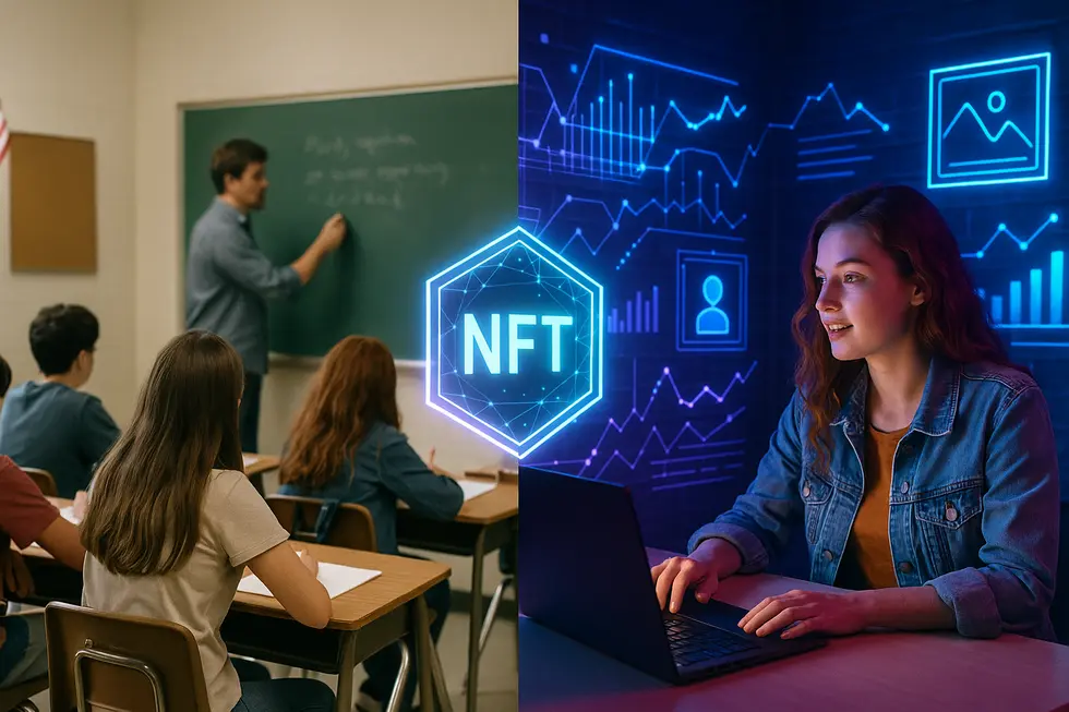 People interacting with NFTs, demonstrating real-world financial application.