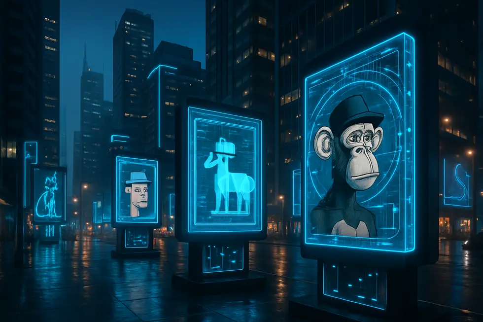 A vibrant cityscape embodying the digital realm of NFT marketplaces in Web3.