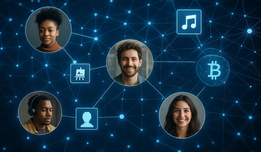 Artists and creators engaging in a blockchain-driven creative economy.