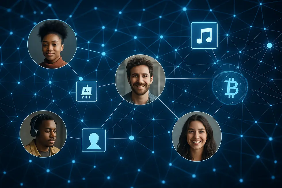 Artists and creators engaging in a blockchain-driven creative economy.