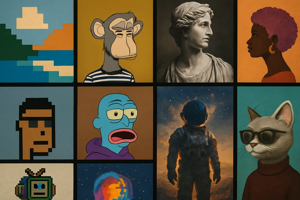 A collage of various digital art pieces representing NFT ownership diversity.