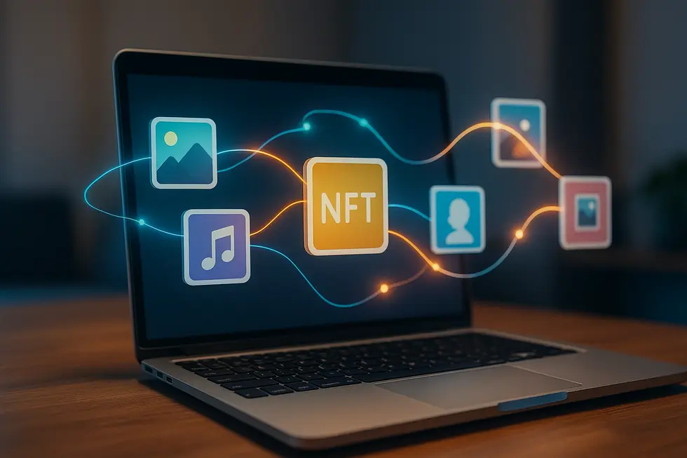 People engaged in a digital marketplace, where NFTs fuel new modes of ownership.