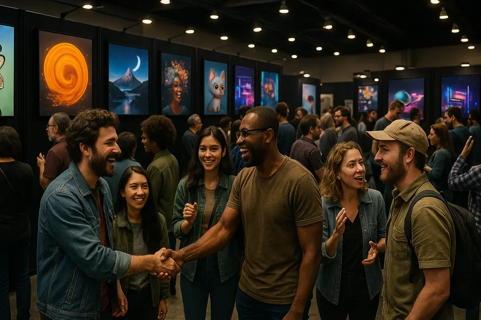 An artist reflecting on their digital and physical art, embodying the mixed emotions of entering the NFT space.