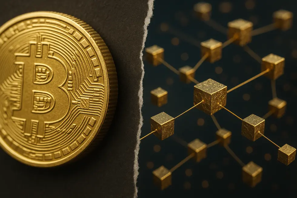 An artistic representation of the divide between NFT digital scarcity and traditional gold.