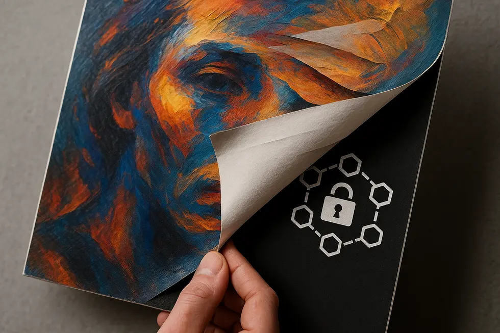 An artist reflecting on their digital and physical art, embodying the mixed emotions of entering the NFT space.