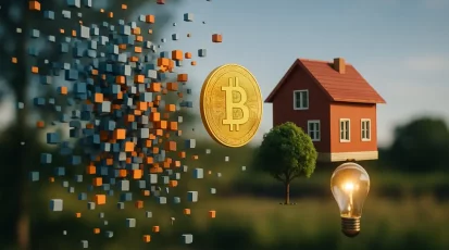 Illustration of digital pixels morphing into real-world components, symbolizing digital to physical transformation.