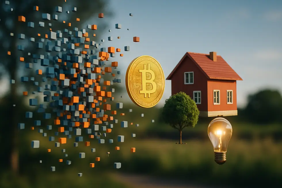 Illustration of digital pixels morphing into real-world components, symbolizing digital to physical transformation.