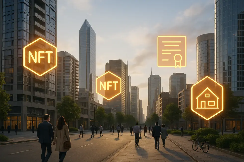 An engaging depiction of an NFT marketplace bustling with digital trades.