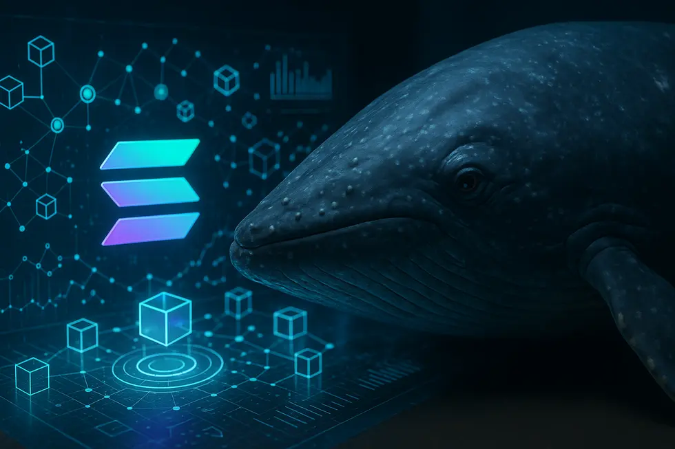 A giant whale navigating a digital landscape, representing their influence in the NFT marketplace.