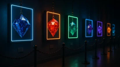 Digital jewels in a virtual gallery symbolizing NFT collection allure.