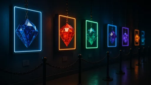 Digital jewels in a virtual gallery symbolizing NFT collection allure.