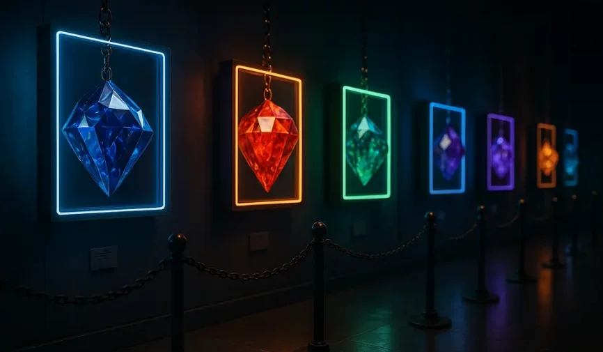 Digital jewels in a virtual gallery symbolizing NFT collection allure.