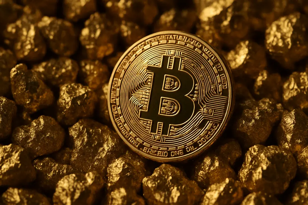 Graphical representation of Bitcoin surrounded by gold elements.
