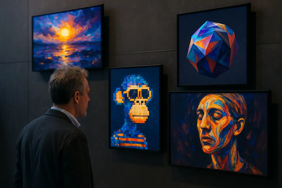 The transition from traditional canvas art to the digital blockchain realm.