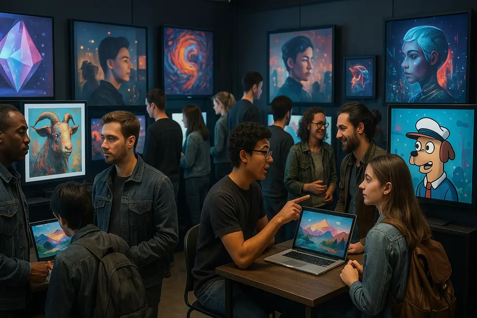 The transition from traditional canvas art to the digital blockchain realm.